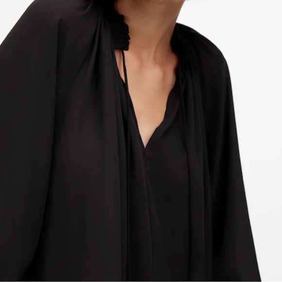 NWT, Madewell Women’s Long-Sleeve Tie-Neck Semisheer Top True Black, Size Medium - Picture 3 of 10